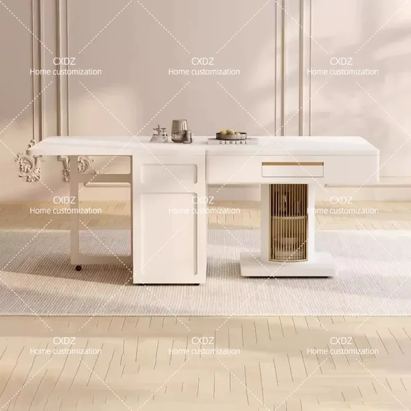 Slate Folding Telescopic Dining Table with Mahjong Machine and Tea Table Function Dual Purpose for Small Apartments 2024 New