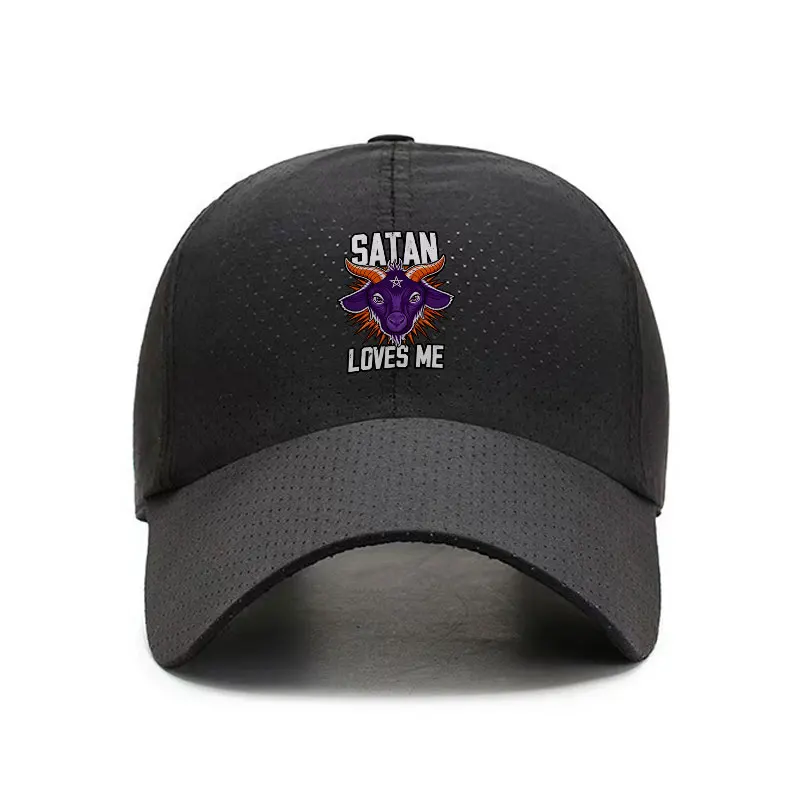 Satan Loves Me Goat Graphic Quick Dry Baseball Cap Adjustable Outdoor Sports Hat