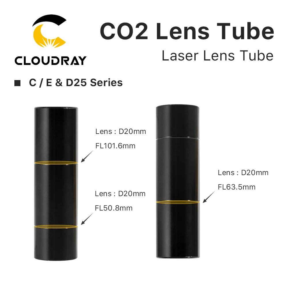 Cloudray CO2 Lens Tube O.D.24mm 25mm for D20 F50.8/63.5/101.6mm Lens CO2 Laser Cutting Engraving Machine Laser Head Accessories