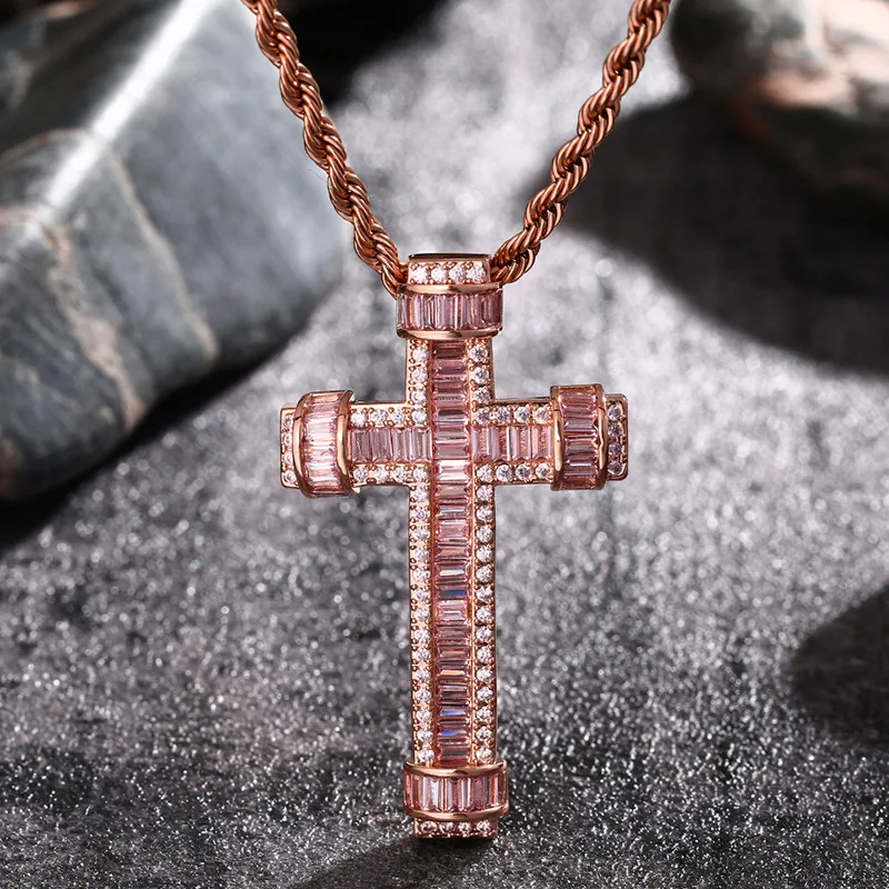 

Men's Hip-hop Square Zircon Cross Pendant Rhodium Mirror Polish Street Festival Applicable scenario: Business dinner