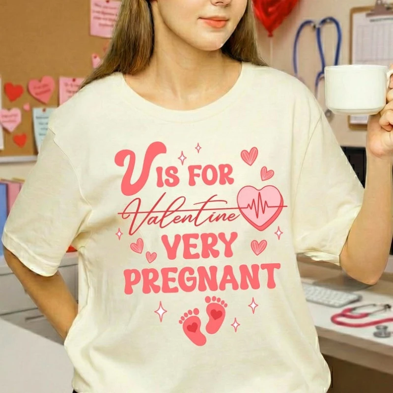 V Is for Valentine Very Pregnant Sweatshirt Cute Valentine's Day Her TShirt Announcement Gift for Nurse Maternity T-shirts