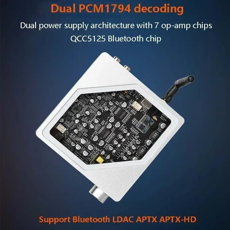 

Audiophile Audio Decoder Dual PCM1794 DAC QCC5125 Bluetooth LDAC APTX-HD Format Transmission Bluetooth Receiver 5532*7 OpAmp