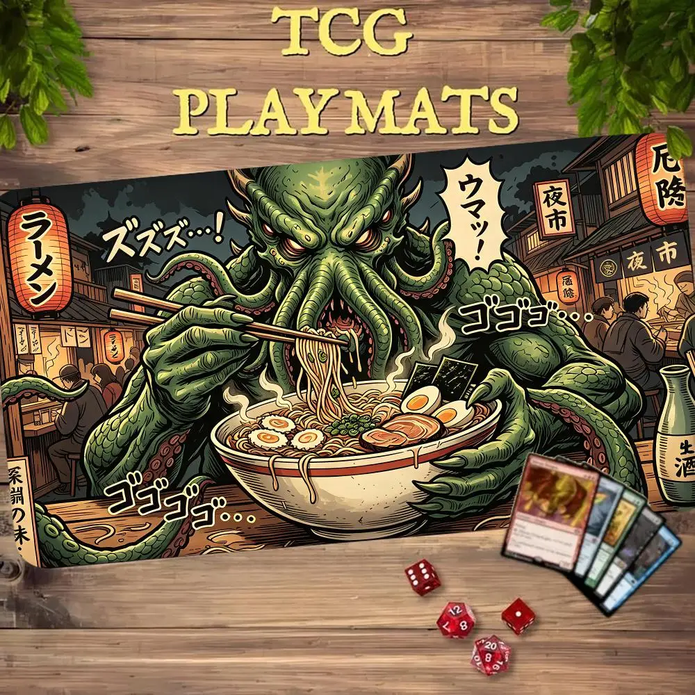 Japan Night Market Ukiyo-e Art TCG Playmat Non Slip Rubber Trading Card Play Mat MTG Magic The Gathering Tabletop Game Desk Mats
