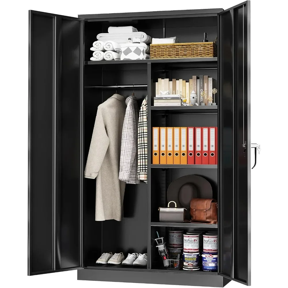 

Wardrobe Closet with Lock Door, Wardrobes Cabinet with Hanging Rod, 72” Locking Steel Storage Wardrobe Cabinet