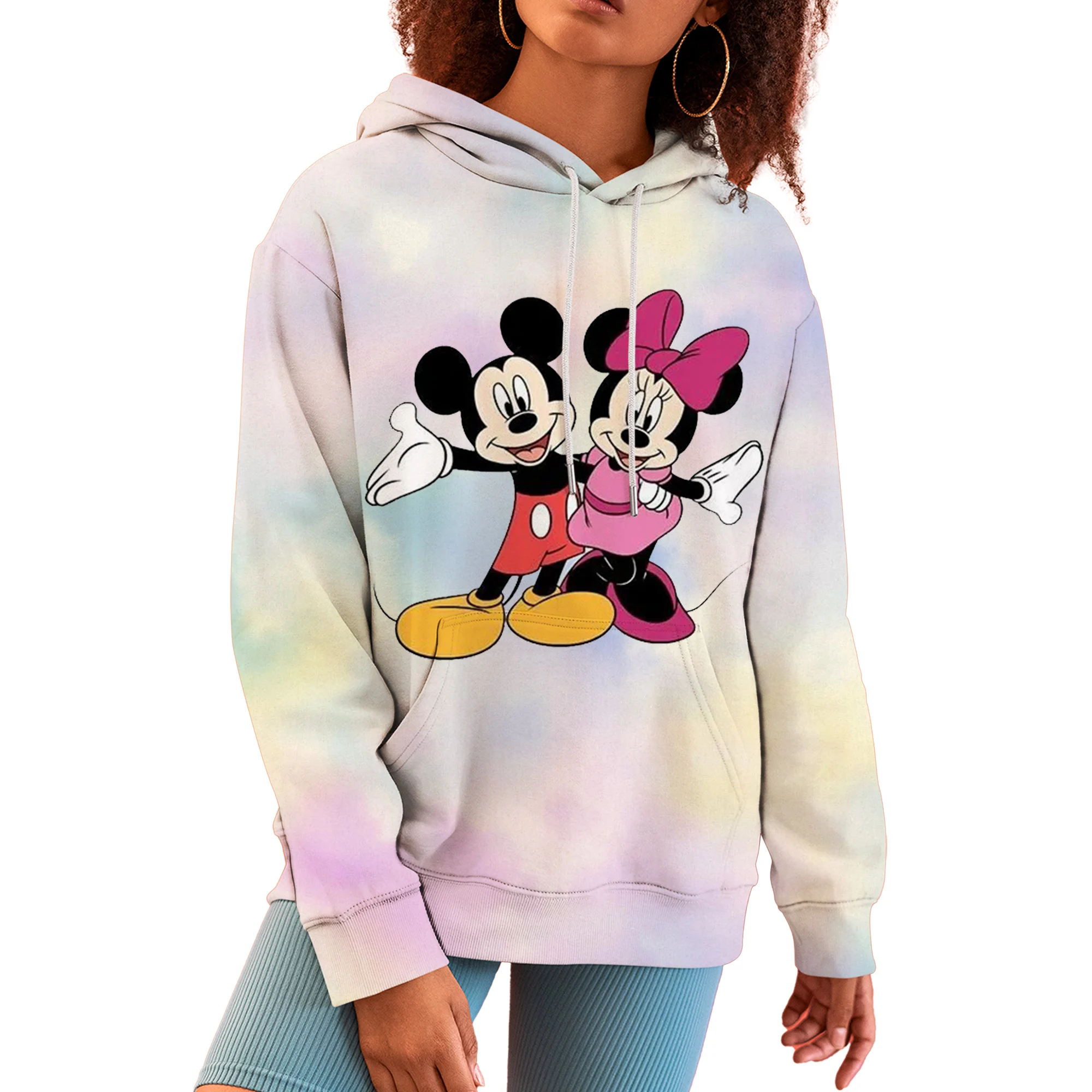 Women\'s Disney Minnie Mouse Hoodies Pink Gradient Hoodie Woman Oversized Sweatshirt  Autumn Female Casual Long Sleeved Loose Top