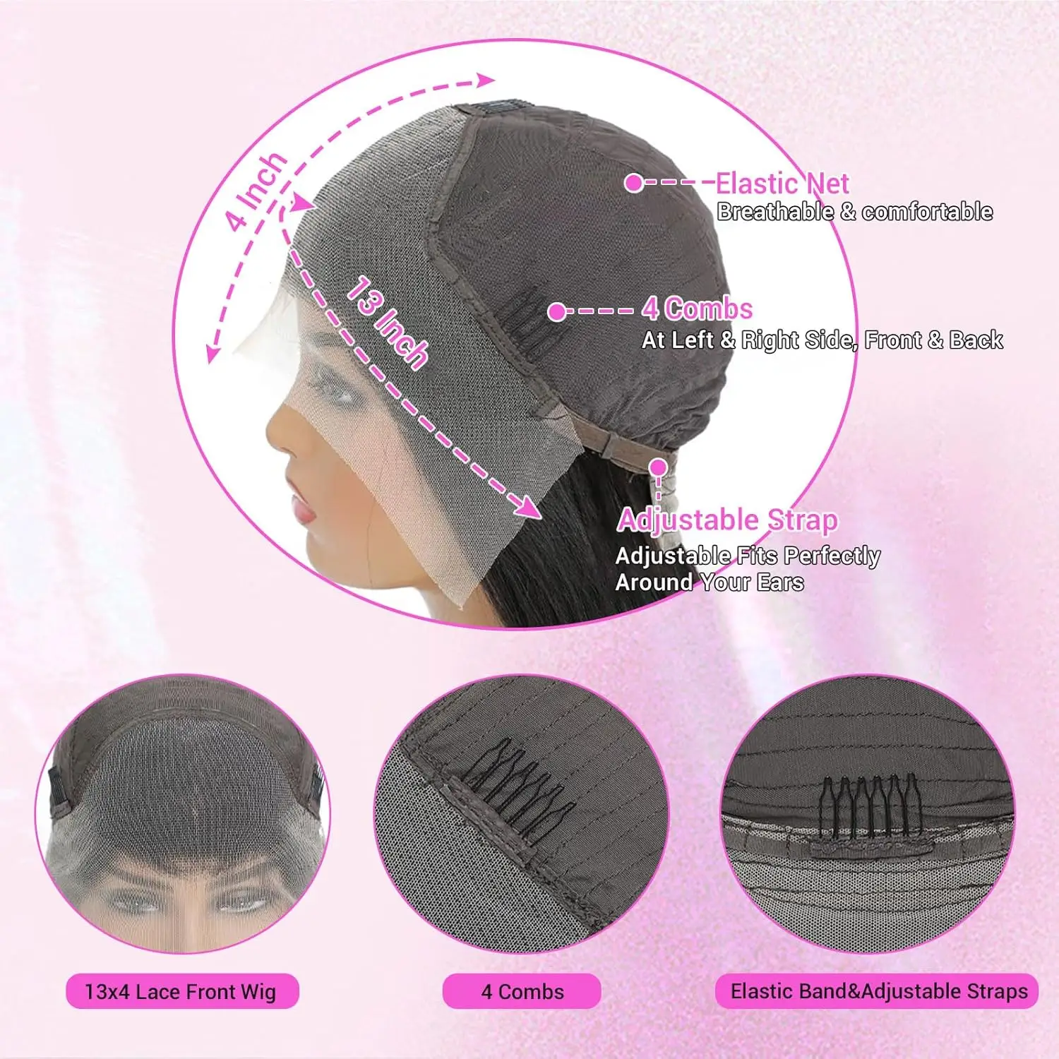 شعر مستعار مستقيم ملتف مسبقًا بدانتيل أمامي عالي الكثافة ، شعر بشري ، 15 أ ، 13 × 4 ، كثافة 15 أ