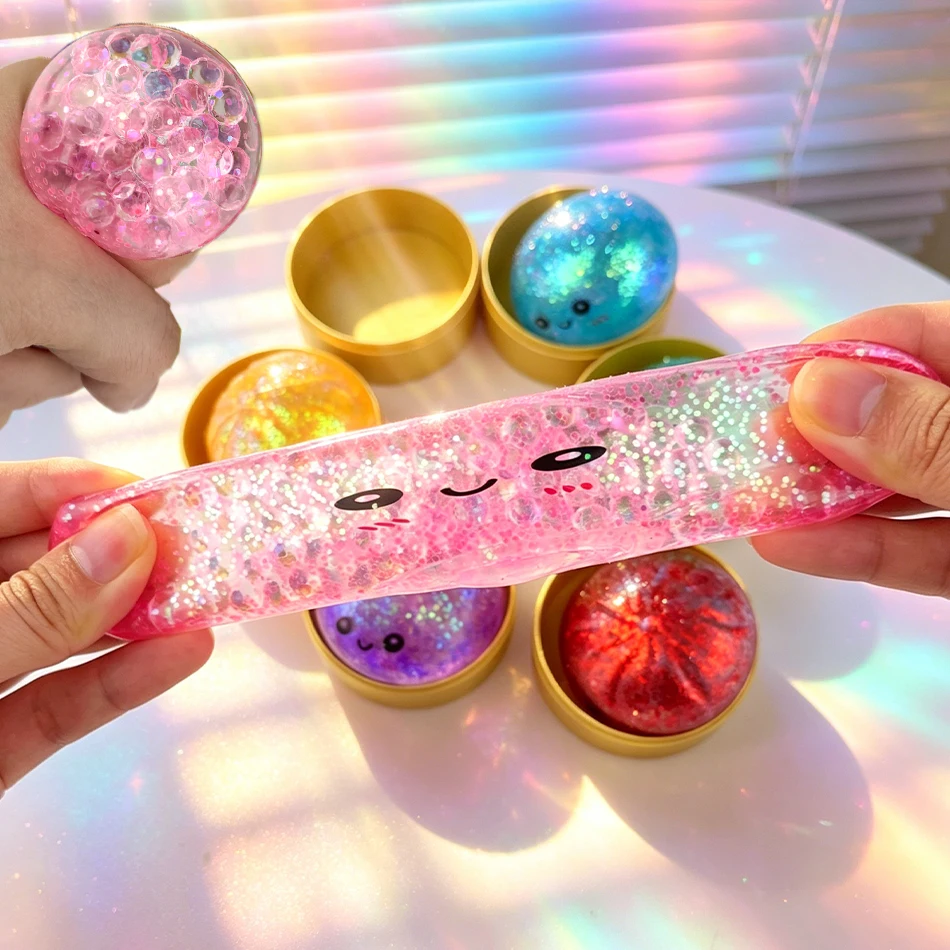 Glitter Dumpling Squishy with Box Dumplings Sensory Steamer Soft TPR Dough Ball for Decompression Fidget Toy Stress Relief