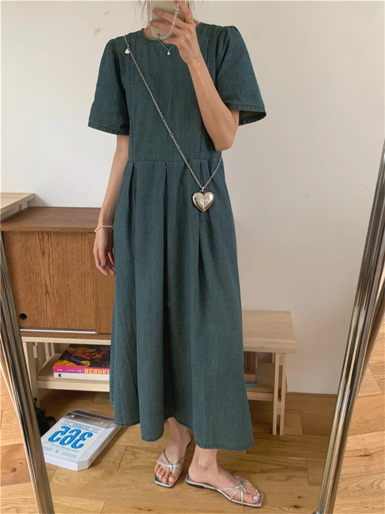 Colorfaith DR9909 2024 New Vintage Cutout Buttons Chic Denim Korean Fashion High Street Lady Oversized Women Summer Long Dresses