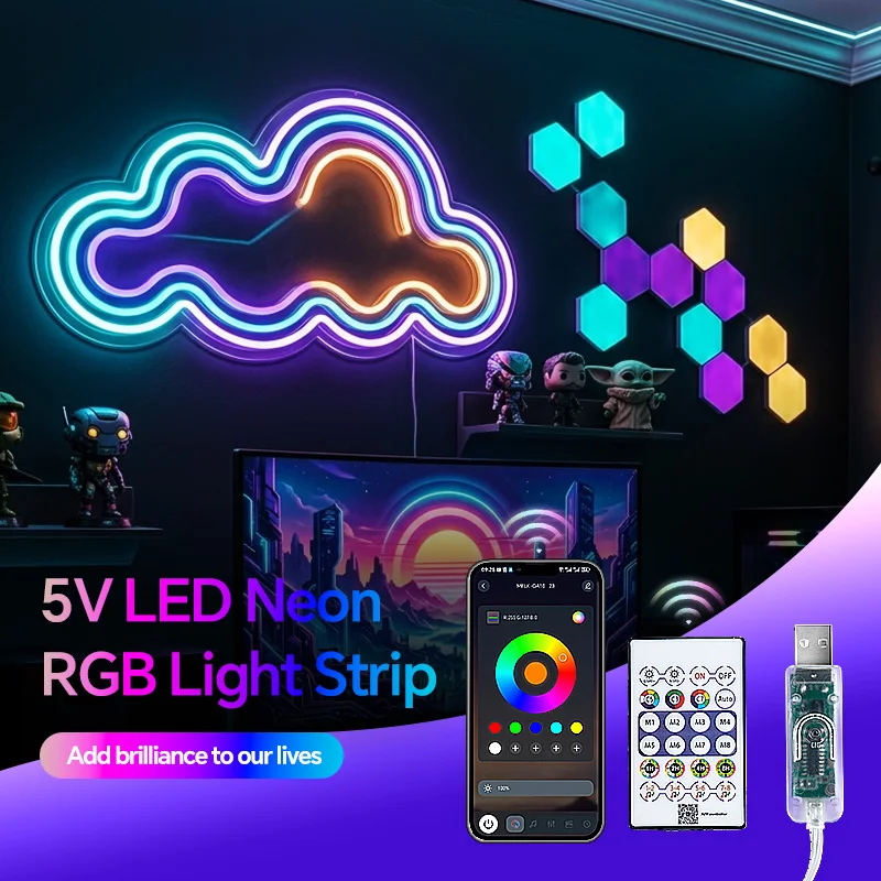 Flexible RGB Silicone Neon LED Strip 5V USB Waterproof Bendable Multi Color Changing Light for TV PC Room Decor