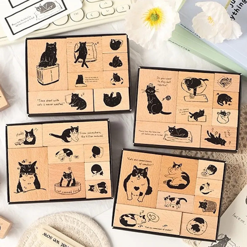 لتقوم بها بنفسك القط طوابع مجموعة لسكرابوكينغ لطيف الحرف اليدوية ختم الخشب ختم غير المرغوب فيه مجلة ديكو لوازم الحرفية لصنع البطاقات #2