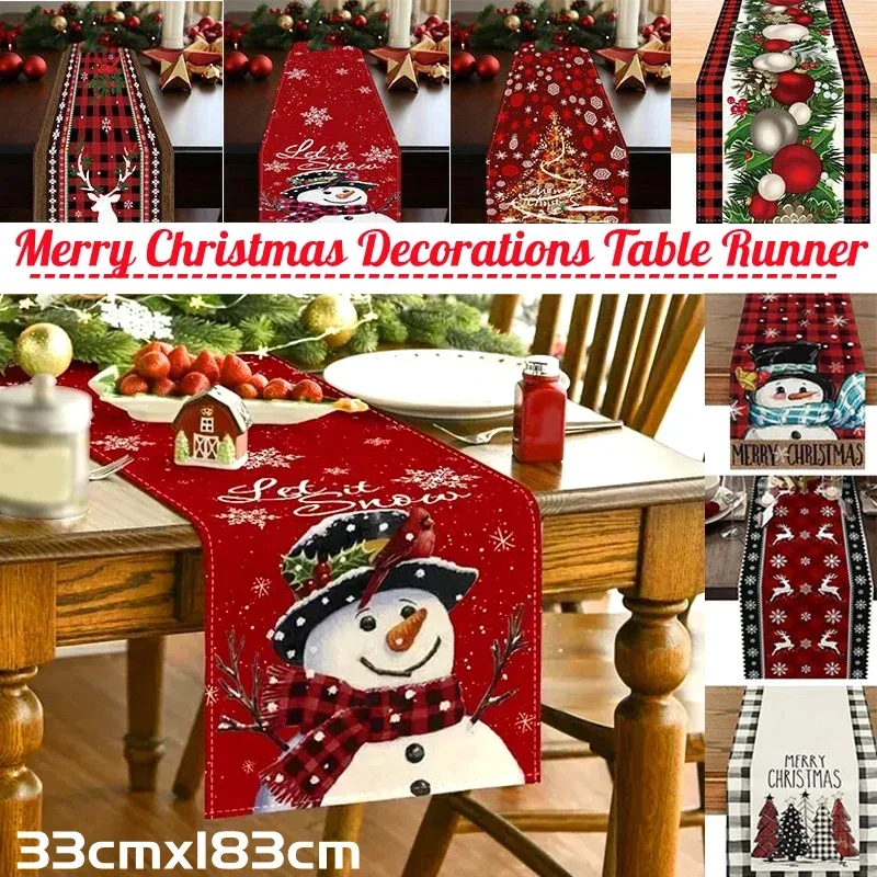 

2023 Christmas Table Runner Cloth Merry Christmas Decoration for Home Tablecloth Xmas Cristmas Ornament Navidad New Year 2024