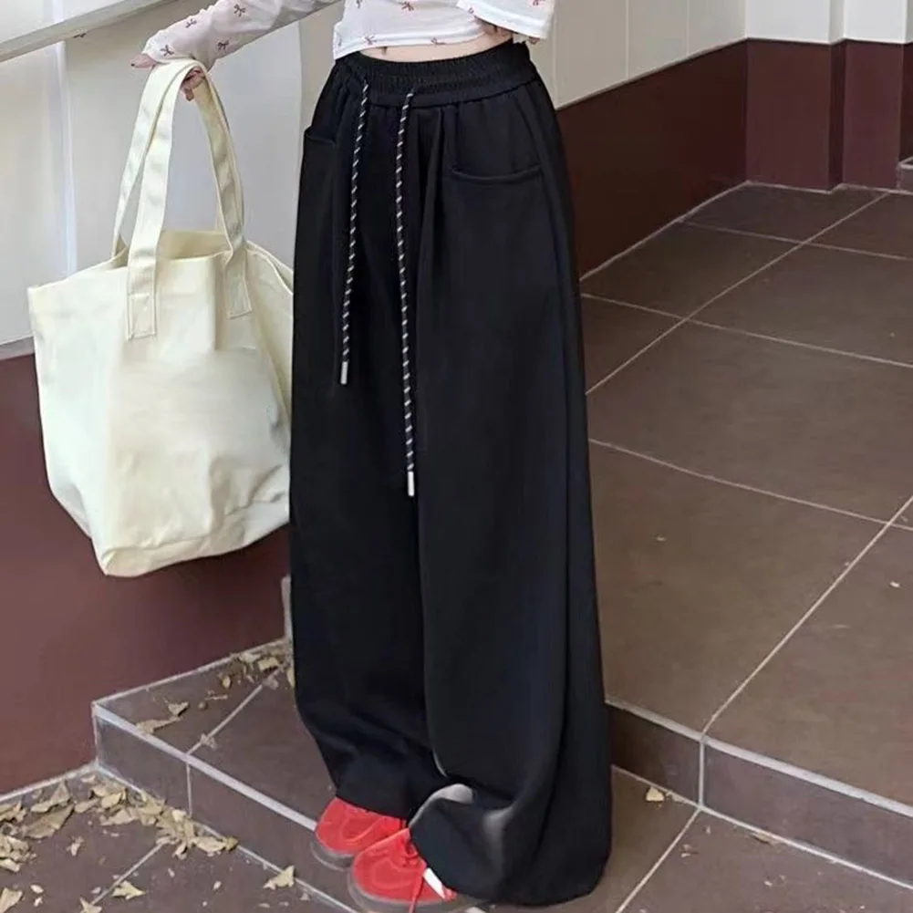 Autumn Casual Women's Long Pant Drawstring Elastic Waist Trousers Sports Loose Straight Leg Pants All Match