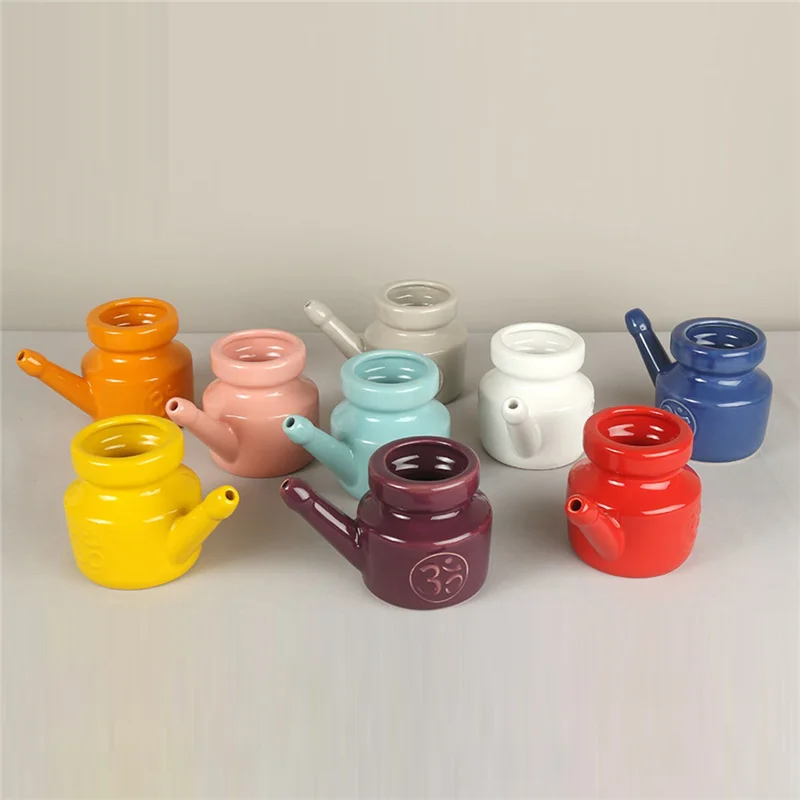 

BABP 350Ml Ceramic Neti Pot Nose Cleaning Pot Durable Leakproof Spout Pot for Nasal Rinsing Nose Washing Men Women, White