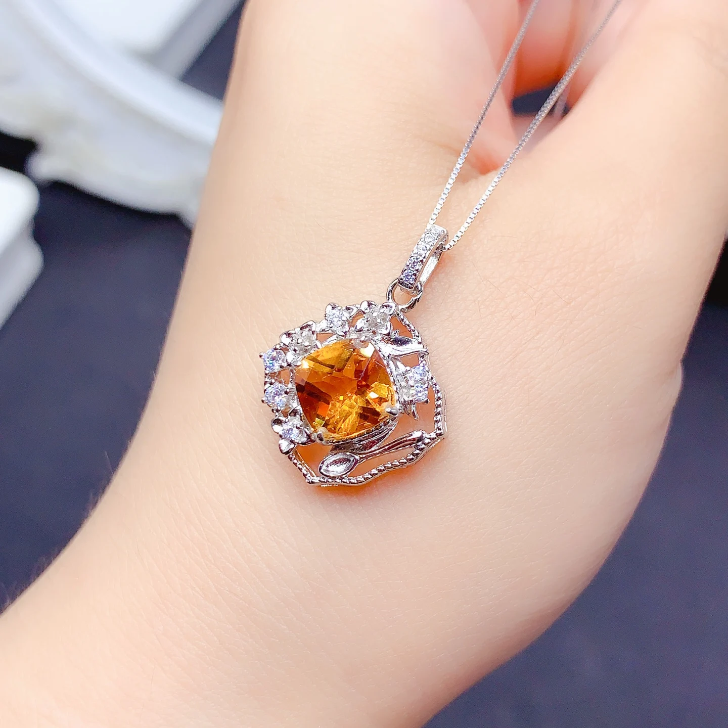 925 Silver Citrine Pendant Jewelry with Certificate 8mm Natural Citrine Jewelry gold plated Silver Crystal Pendant for Women
