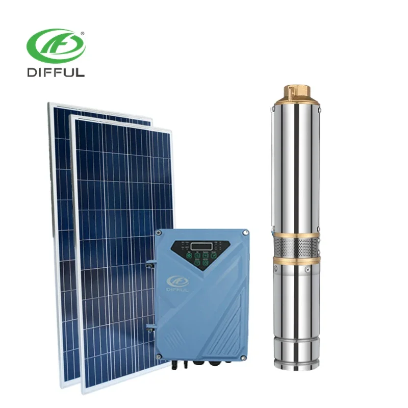 Solar Water Pump Deep Well Kit with Solar Panel - Self-Priming 0.75H P 110V Pure Sine Wave Inverter for Rural Water Supply