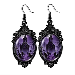 New Halloween Grave Yard Drop Earring for Women Punk Black Color Earrings Oval Glass Jewelry Gifts for Party