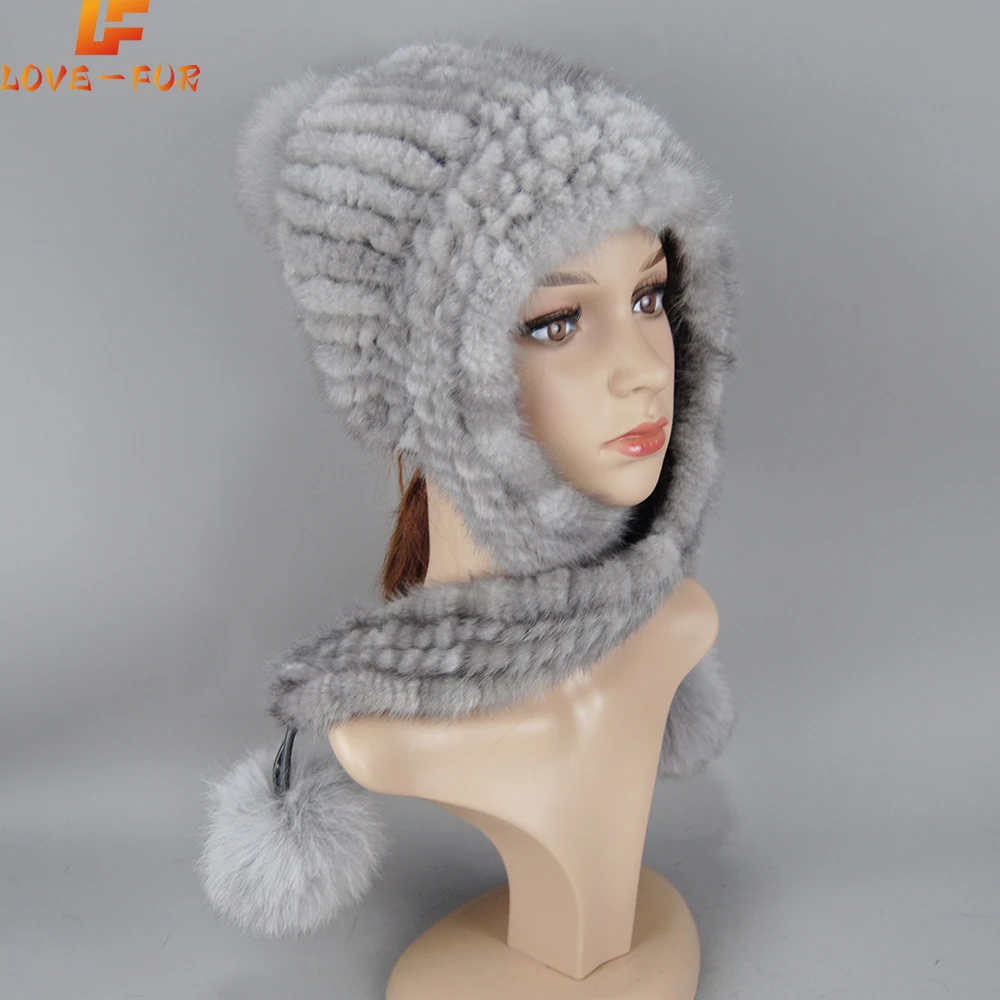 

New Lady Fox Fur Caps Scarves Winter Women Fur Hat Scarf Sets 100% Real Rex Mink Fur Comfortable Warm Fur Casual Female caps