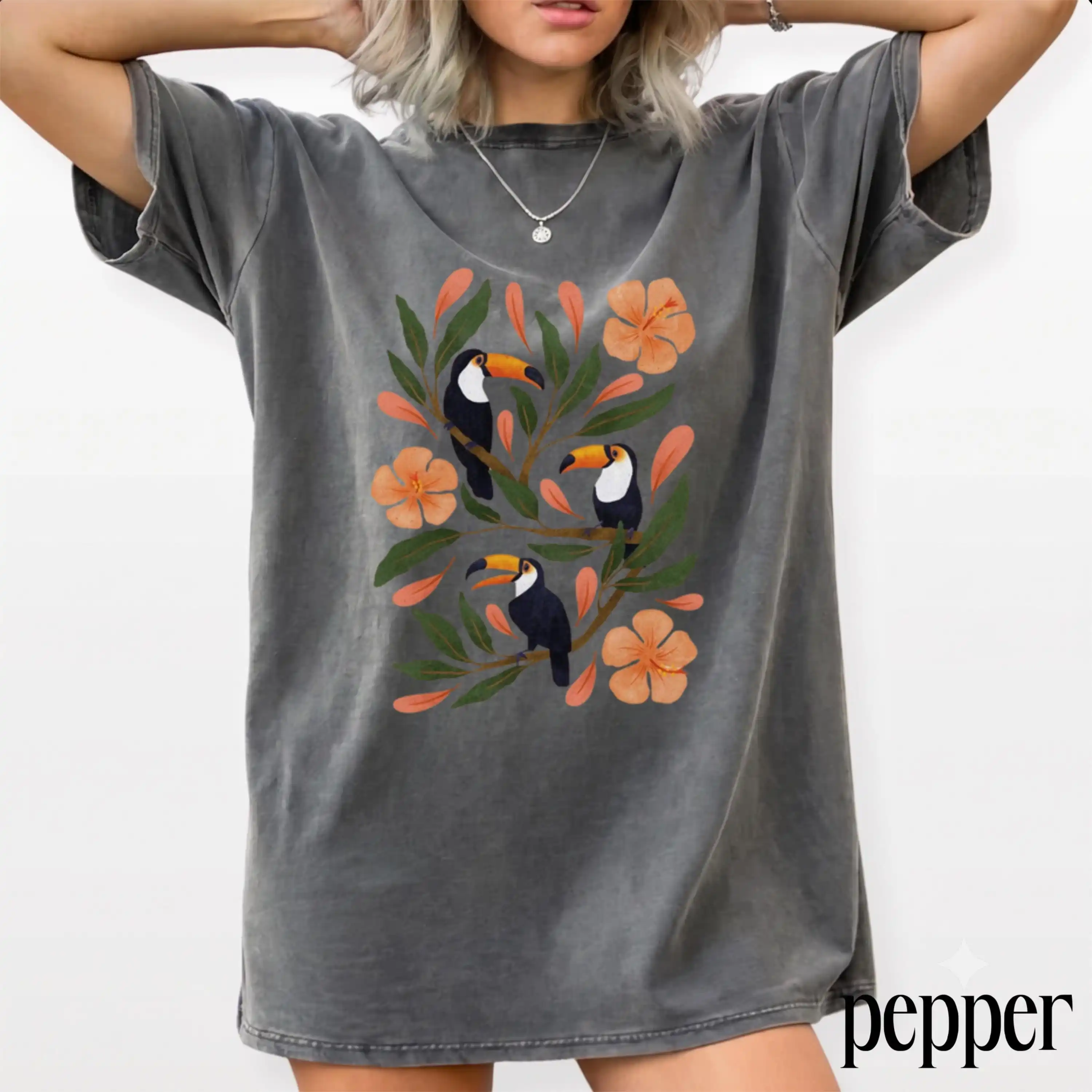 Tropical Toucan Shirt, Vintage Botanical Jungle Tee, Exotic Bird Graphic Top, Summer Vacation Floral Apparel, Boho Nature Gift