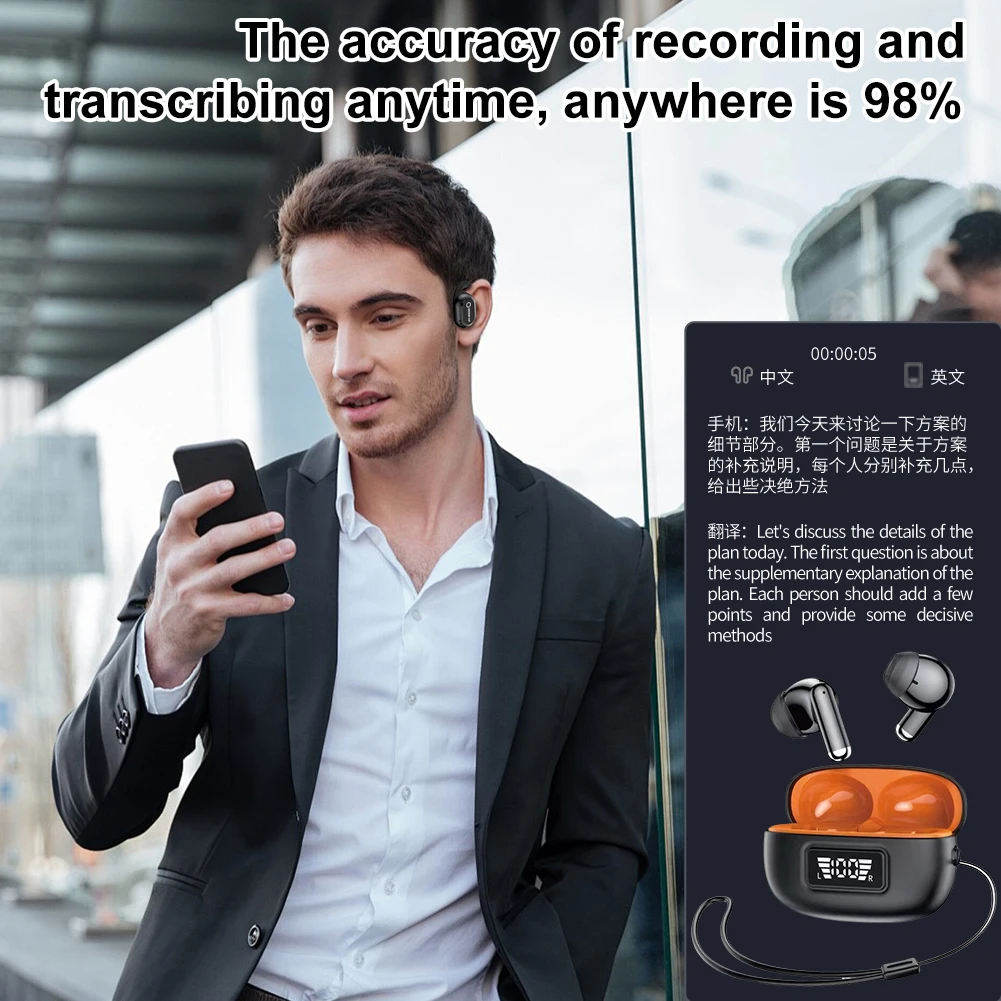 سماعات أذن ترجمة لغة TWS 144 لغة دقة 99% سماعة ترجمة صوتية سماعات أذن للترجمة عبر البلوتوث للسفر