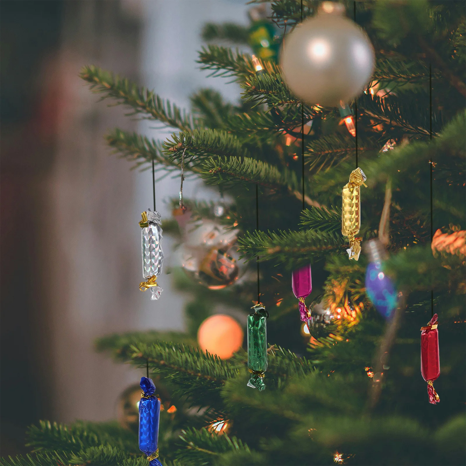 

48Pcs Christmas Candy Hanging Decorations Colorful Plastic Foam Strings for Miniature Christmas Trees Gift Embellishment Crafts