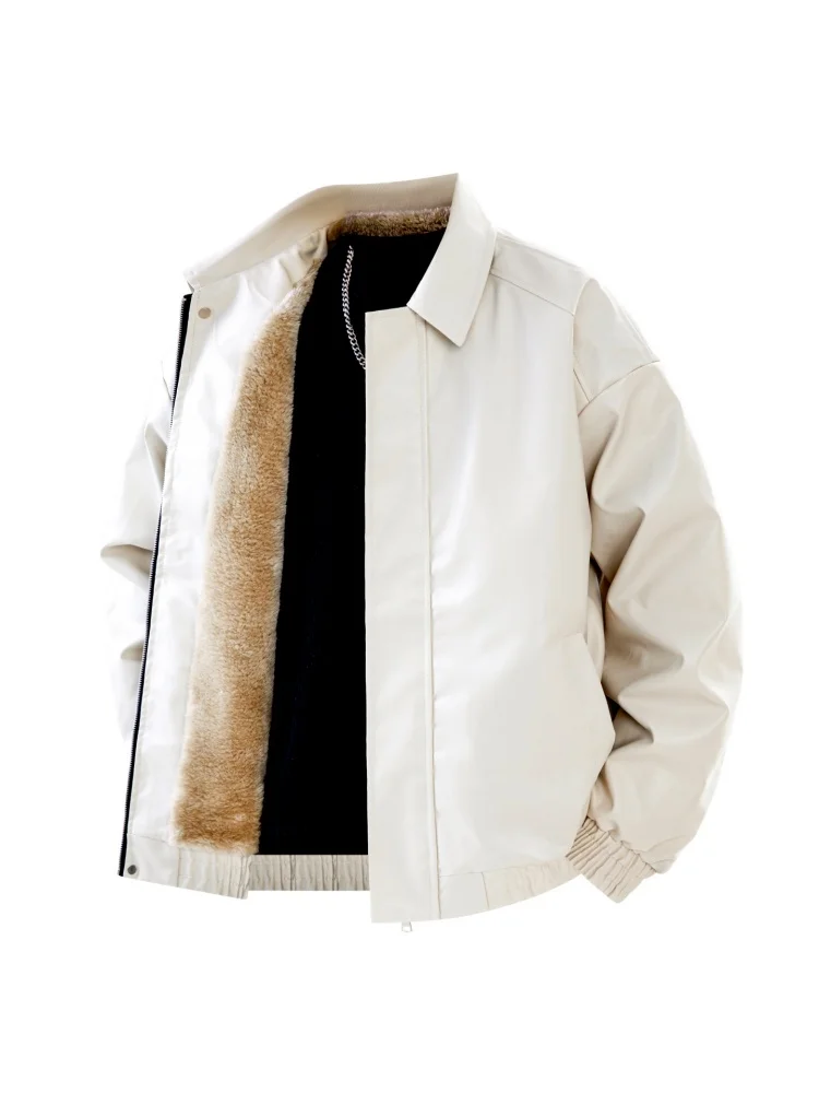 صحيح نسج الأمريكية الرجعية طوق Thiened Fce الرجال Jaet الخريف الشتاء بولي معطف معطف جلد الدفء ارتداء اليومي العادي Sve