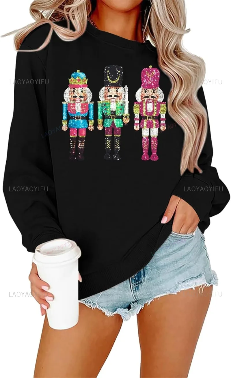 هوديس المرأة عيد الميلاد كسارة البندق البلوز Crewneck قمصان طويلة الأكمام عيد الميلاد البلوز مضحك نمط سترة الملابس