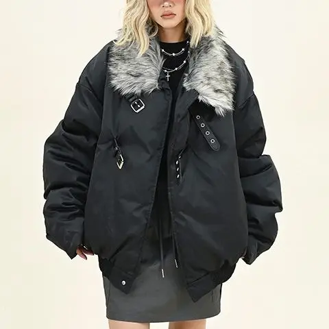 

Harajuku модная черная куртка пальто женская свободная теплая шуба из искусственного меха верхняя одежда американский стиль однотонные модные парки уличная одежда