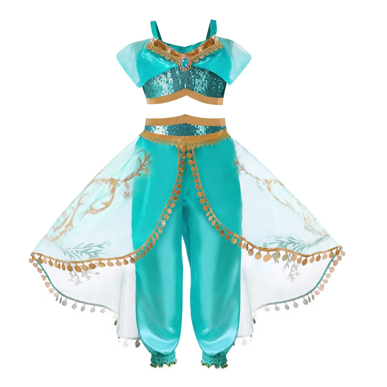 Disney Jasmine Princess Dress Birthday Party Carnival Cosplay Aladdin Magic Lamp Costume for Kids Vestidos Set Outfits Clothing