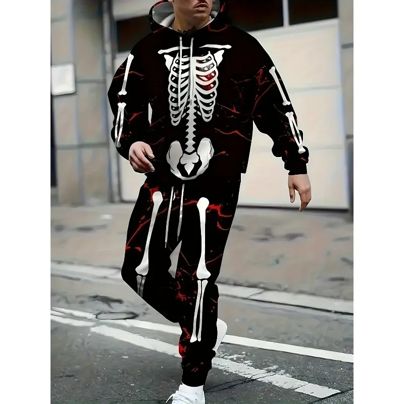 

2025 Halloween Horror Skull 3D Printed Men's Casual Sweatshirt, Sports Pants, Two Piece Suit Set