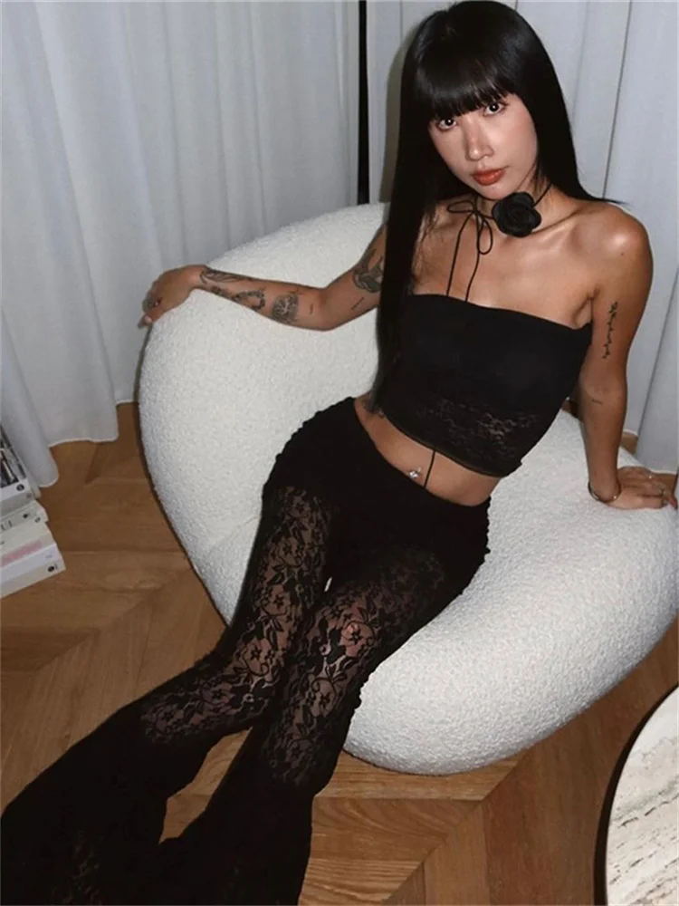 

InGrily See Through Sexy Skirts Pants Women Y2K Chic Coquette Stretch Summer Trend Skinny Wild Streetwear Slim Trousers Bottoms