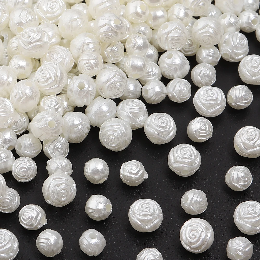 200-300pcs 6/8mm ABS Imitation Pearl Beads Beige Rose Flower Loose Beads For Jewelry Making DIY Bracelets Earrings Accessories