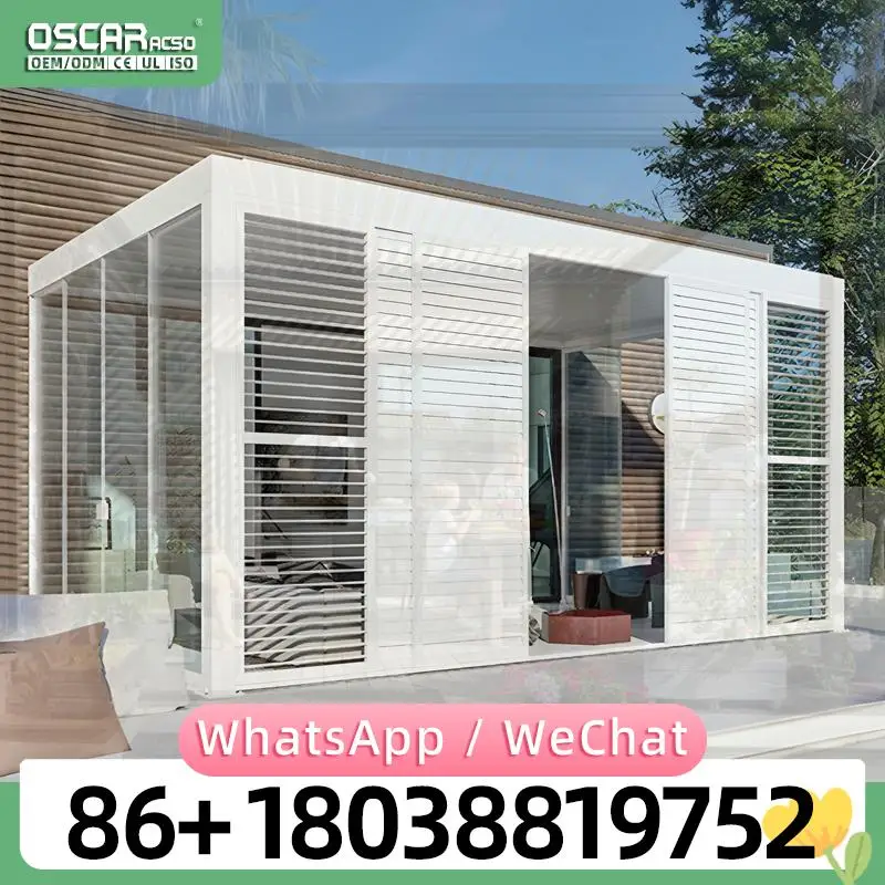 4x4 Garden Aluminum Bioclimatic Motorized Adjustable Skylight Outdoor Balcony Gazebo with LED Light Powder Coated pergola