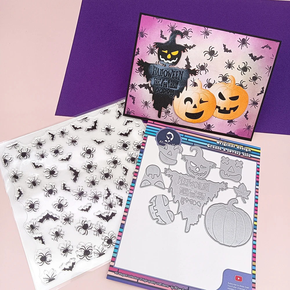 Alinacutle Metal Cutting Die Craft Cutting Happy Halloween Clear Stamps Scrapbooking Paper Craft Handmade Card Template