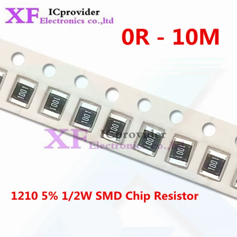 

5000 шт. 1210 5% 1/2 Вт SMD чип-резистор 0R-10M 0,01 0,1 0,22 0,5 100 220 Ом 0,1R 0,5R 100R 220R 1K 2,2K 4,7K 10K 47K 100K 1M