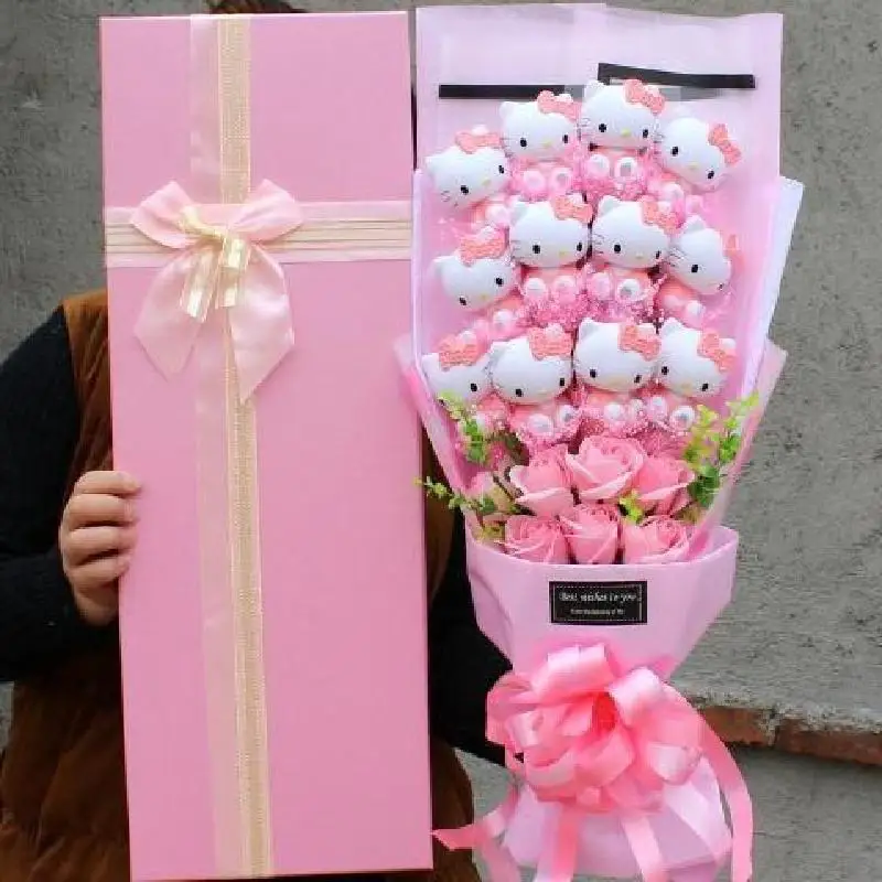 

Плюшевый букет Sanrio из аниме «Hello Kitty Kulomi», милая кукла с цветком мыла, Подарочная коробка, букет из роз на День святого Валентина, День рождения