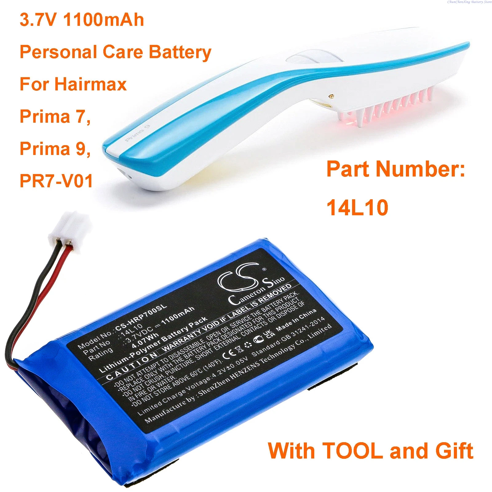 Cameron Sino 3.7V 1100mAh Personal Care Battery 14L10 for Hairmax Prima 7, Prima 9, PR7-V01