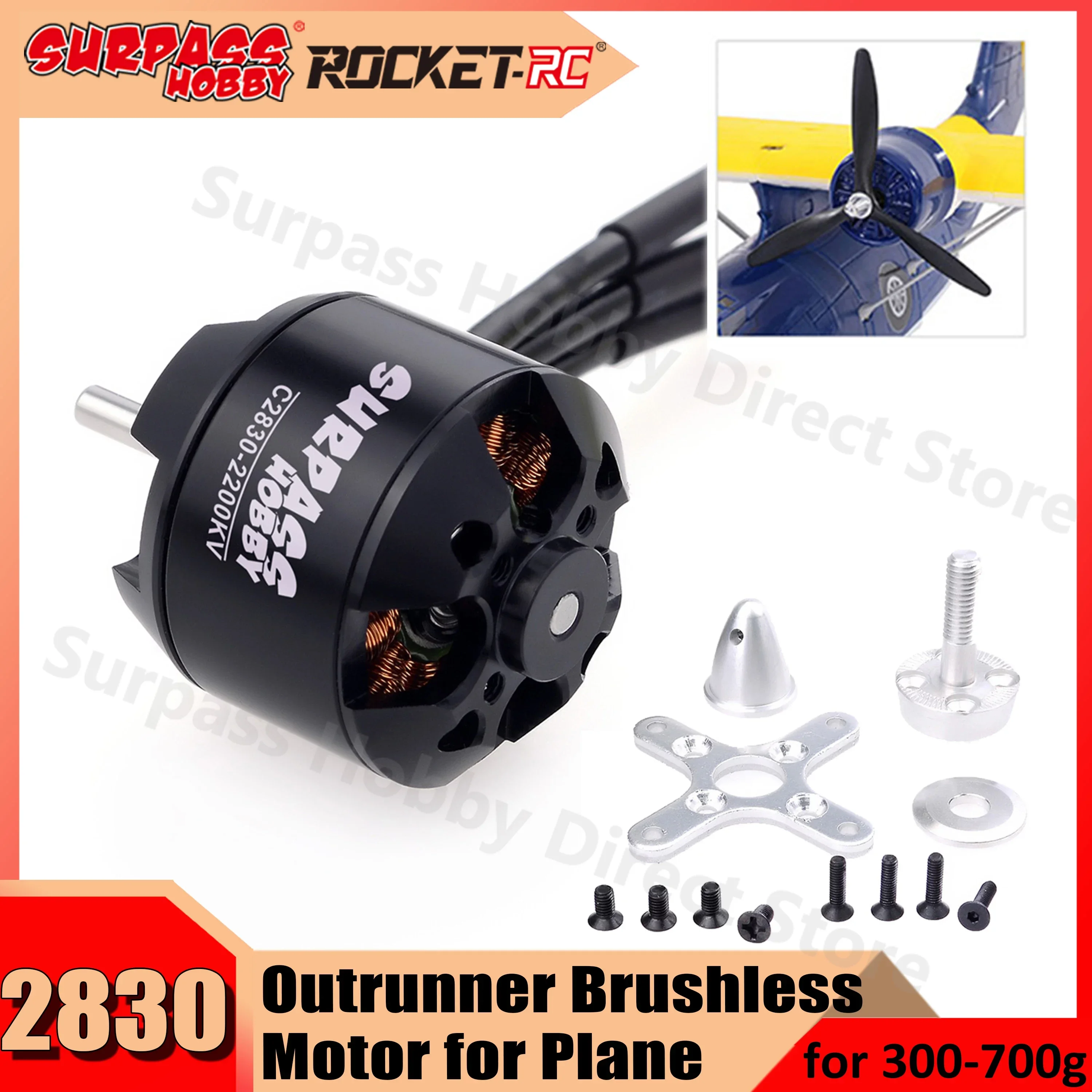 

Surpass Hobby 2212 2830 1300KV 1000KV 850KV 750KV Outrunner Brushless Motor for RC 300g-700g Airplane Fixed-wing Glider Aircraft