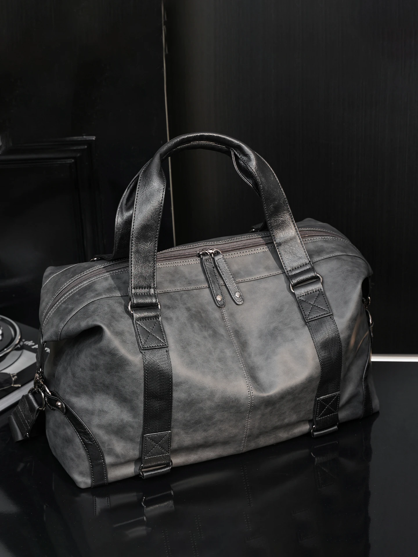 new-simple-grey-travel-bag-men's-casual-fashion-shoulder-bag-fitness-bag-handbag-leather-soft-surface-pure-color-polyester-li