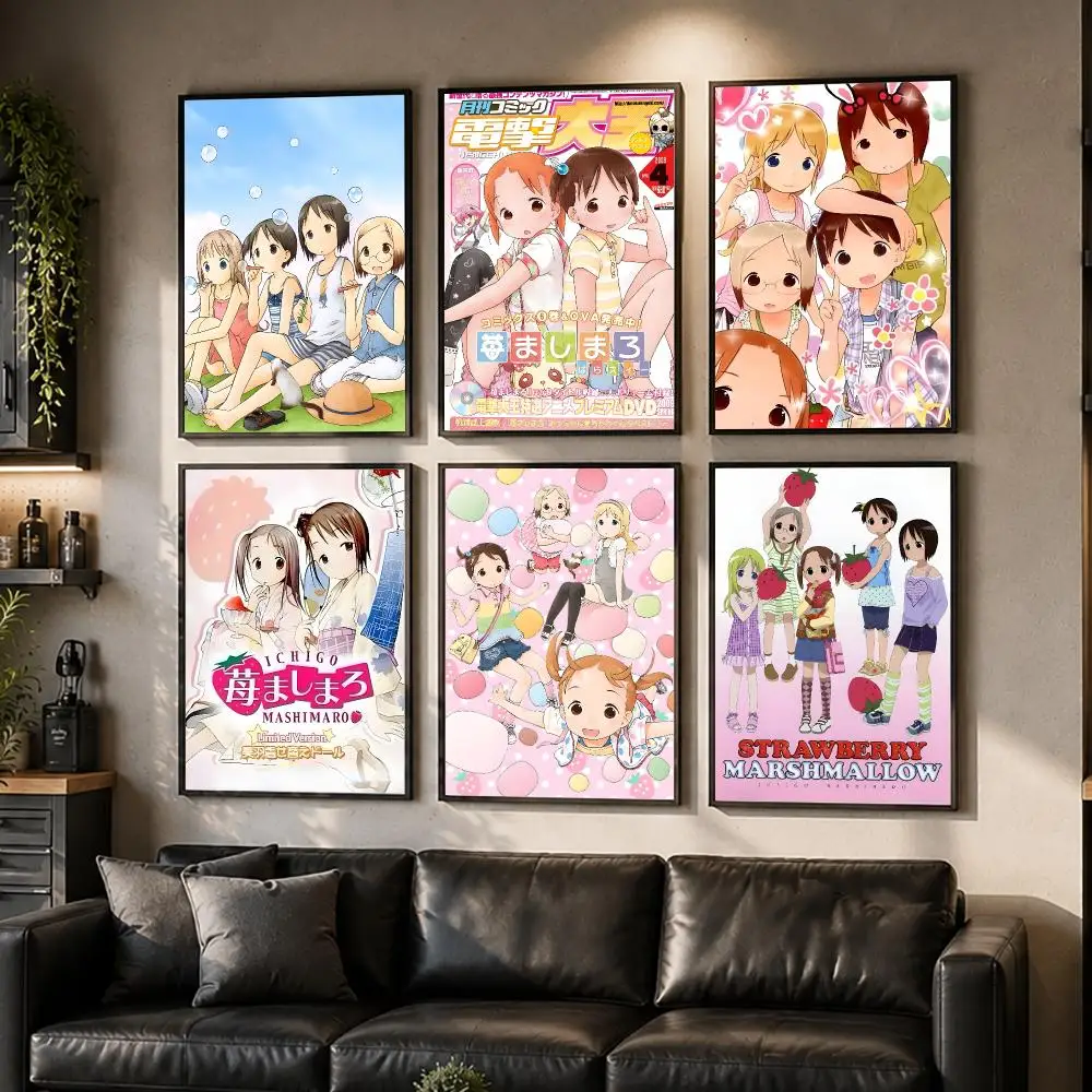 Cartoon S-Strawberry Marshmallow Poster HD Waterproof Self-Adhesive Wall Art – Multi-Scene Use Top Gift Pick