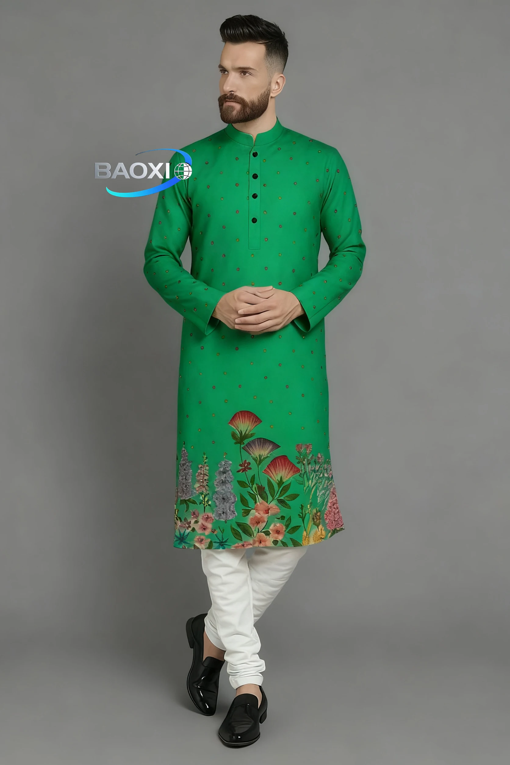 Men digital printed kurta vardha regular fit Mandarin collar long suitable All Occasions such wedding Hari Raya Aidilfitri.