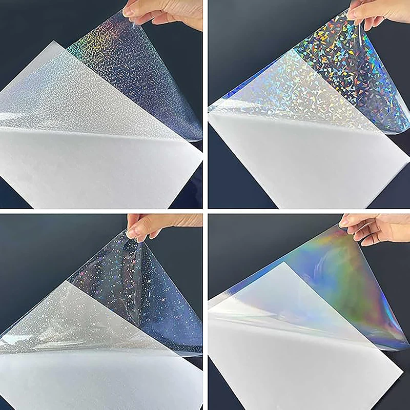 A4 Size 20 Sheets 4 styles Holographic Sticker Paper Vinyl Lamination Stickers Film Self Adhesive（Gem, Rainbow, Spot, Star）