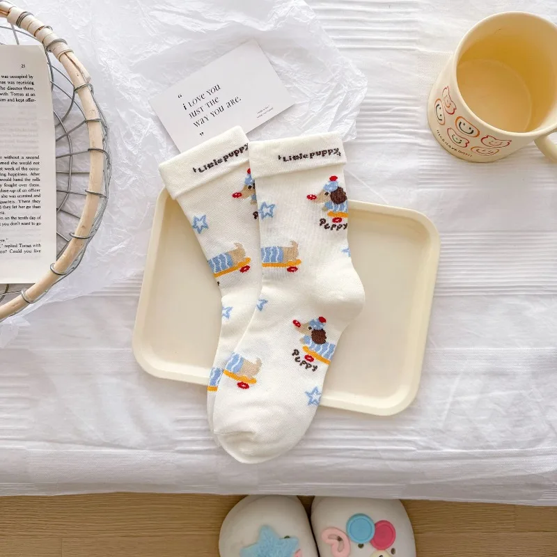 5 Pairs Cute Socks for Women Autumn and Winter Cartoon Japanese Women's Socks Casual Woman Grip Socks High Quality Hosiery 2025