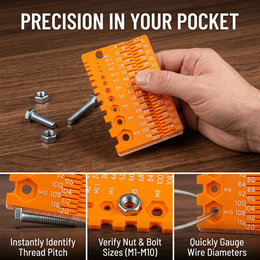 Portable Screw Measuring Tool M1-M10 Specifications Easy Use Wire Gauge 3D Printed Multifunctional Drill Bit Gauge Workshop Use