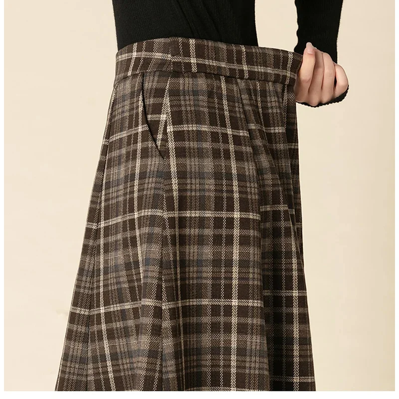 Womens 2024 Autumn/Winter Plaid Pleated Skirt Fashion High Waist Ladies S L XL XXL 3XL Size Female Knee-Length Skirt