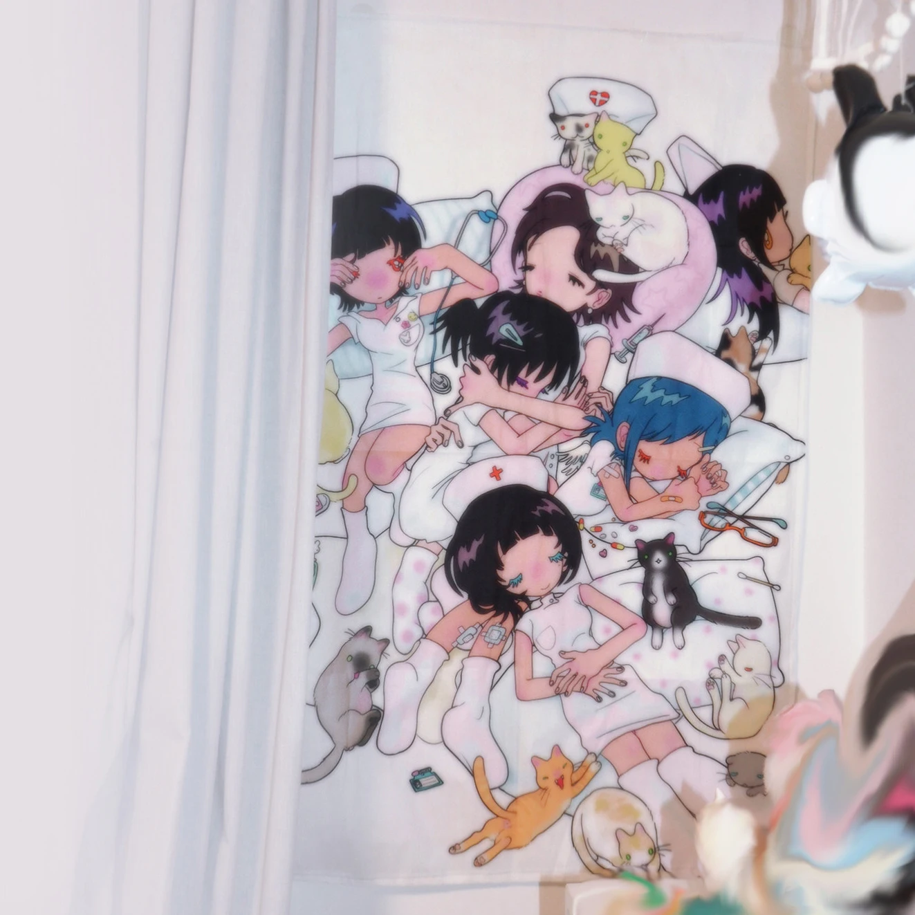 ins style girl hanging cloth cartoon dormitory bedroom bedside tapestry wall background cloth rental house decorative cloth