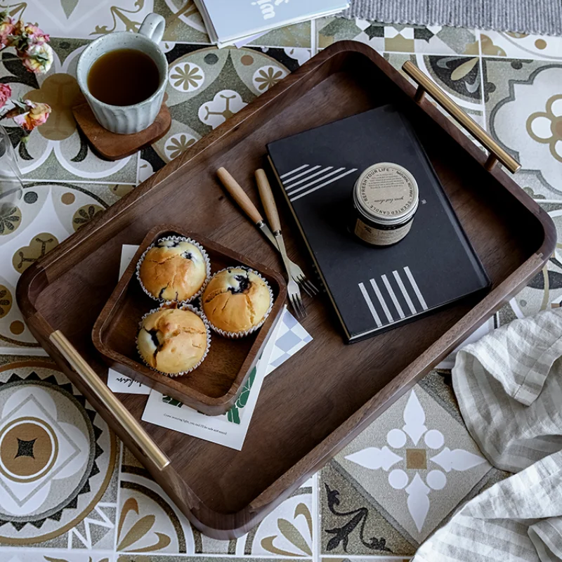 

Breakfast Tray Fruit Tea Snack Platter Premium Black Walnut Natural Plant Lacquer Waterproof and Corrosion-Resistant