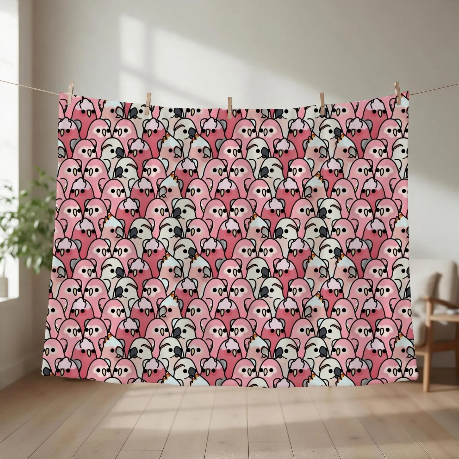 Too Many Birds! - Pink Parrot Posse! Throw Blanket couch cozy soft plush fuzzy picnic outdoor blanket