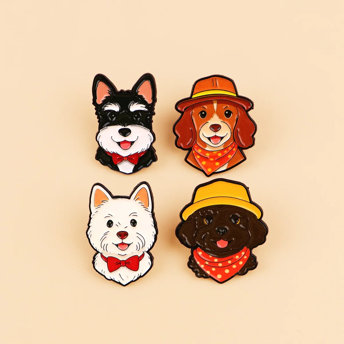 4-teiliges Niedliches Welpen-Emaille-Pin-Set Cartoon-Hunde-Brosche Kawaii Tier-Abzeichen für Rucksack und Revers Geschenk für Hundeliebhaber
