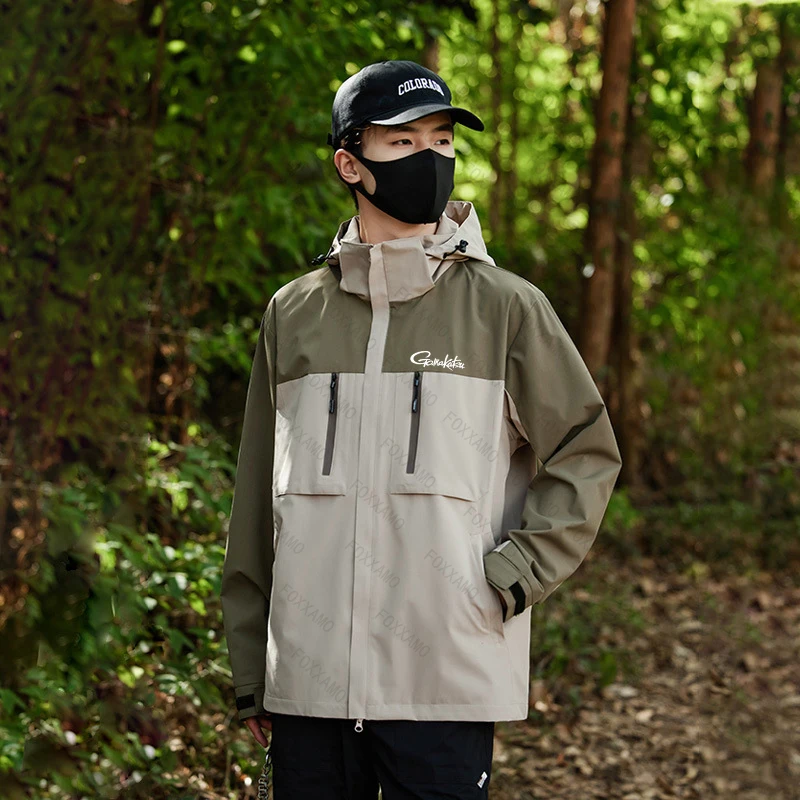 

Gamakatsu New Waterproof Jackets Men Outdoor Windproof Hiking Jackets Color Blocked Multiple Pockets Breathable Hooded Coats