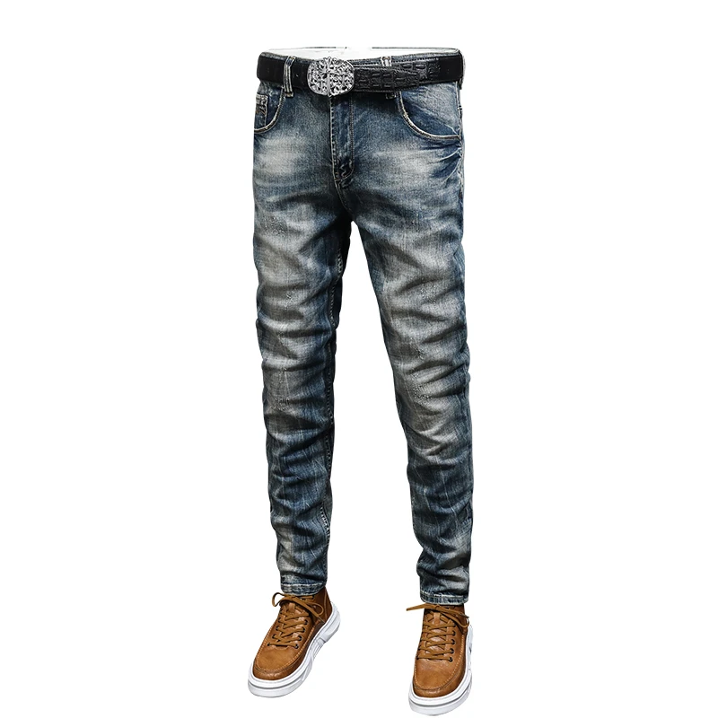 Nostalgic Jeans for Men2024New High-End Fashion Brand Retro Washed Personality Street Trend American Skinny Pencil Trousers